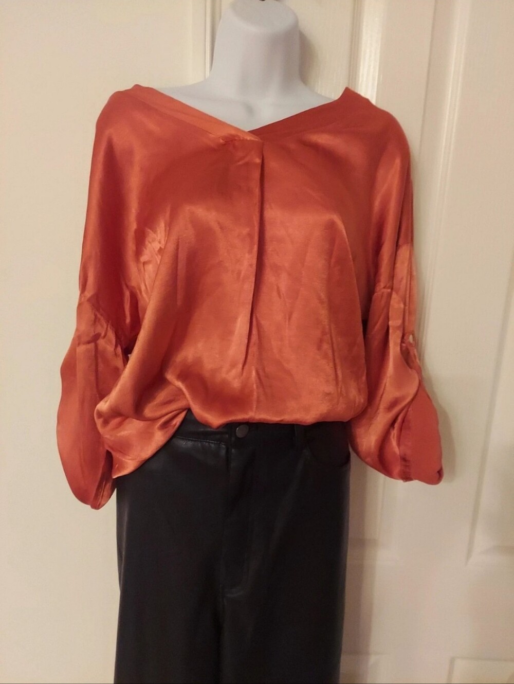 Bronzey Flowy Satin Feel  Top 3/4 Sleeve